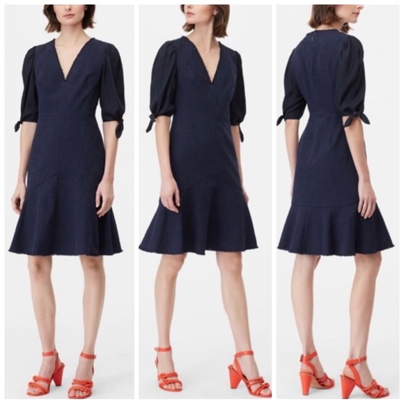 •TAILORED by REBECCA TAYLOR• Slub Suiting A-Line Dress in Dark Navy Size 0 - Picture 1 of 16